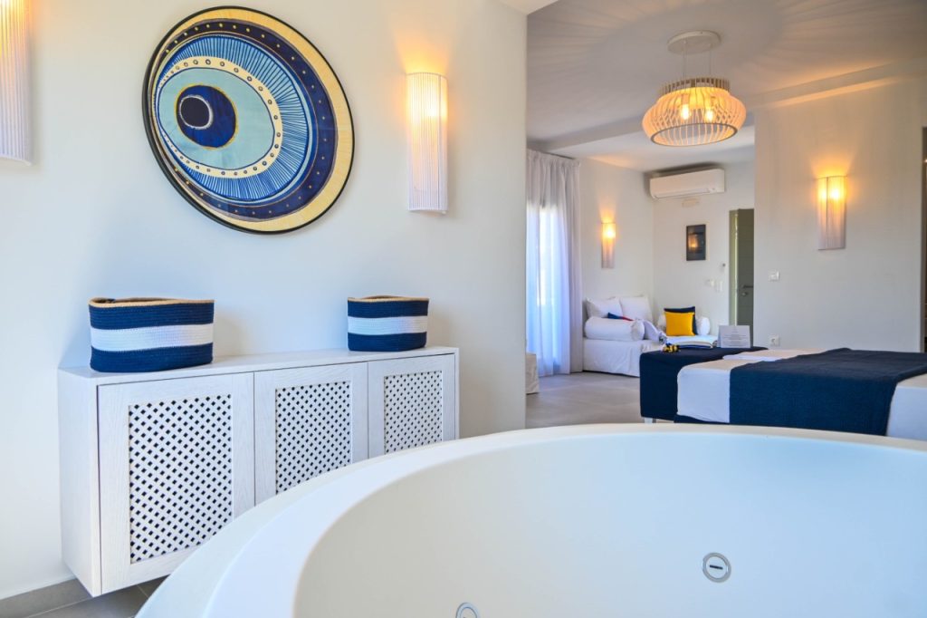 Blue navy honeymoon suite with indoor jacuzzi